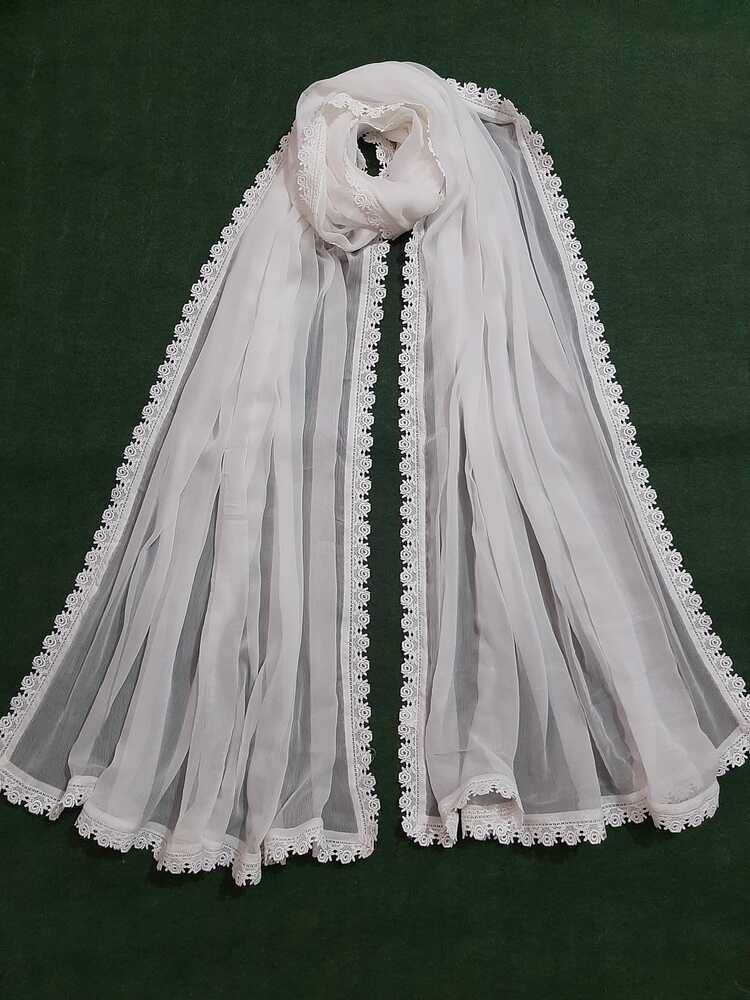 Chiffon Dupatta With 4 Sided Lace – White