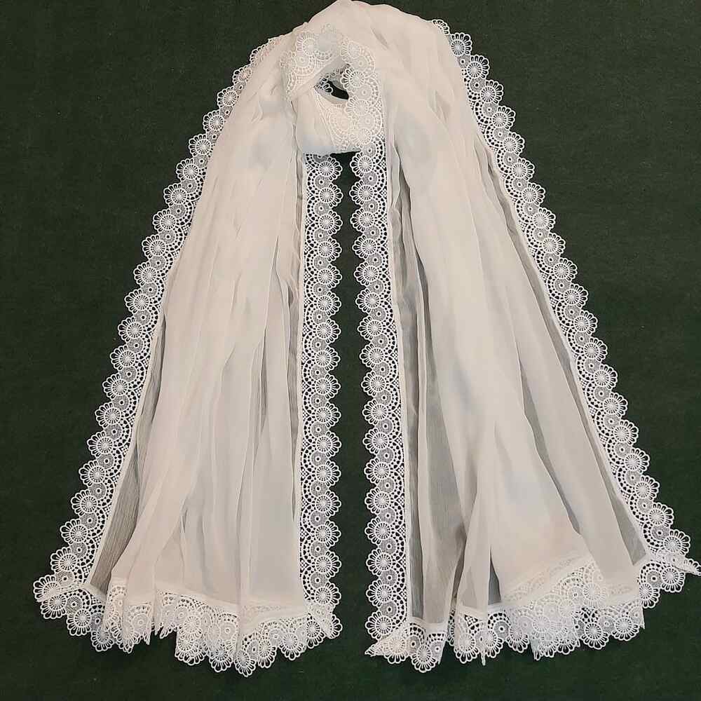 Chiffon Dupatta With 4 Sided Lace – White