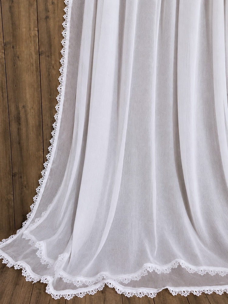 Chiffon Dupatta With 4 Sided Lace - White - ZD840