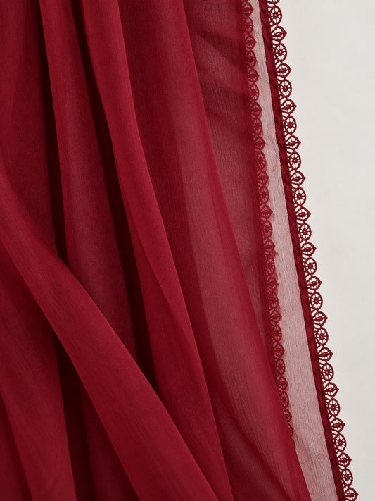 Chiffon dupatta With 4 Sided Lace - Maroon - ZD808