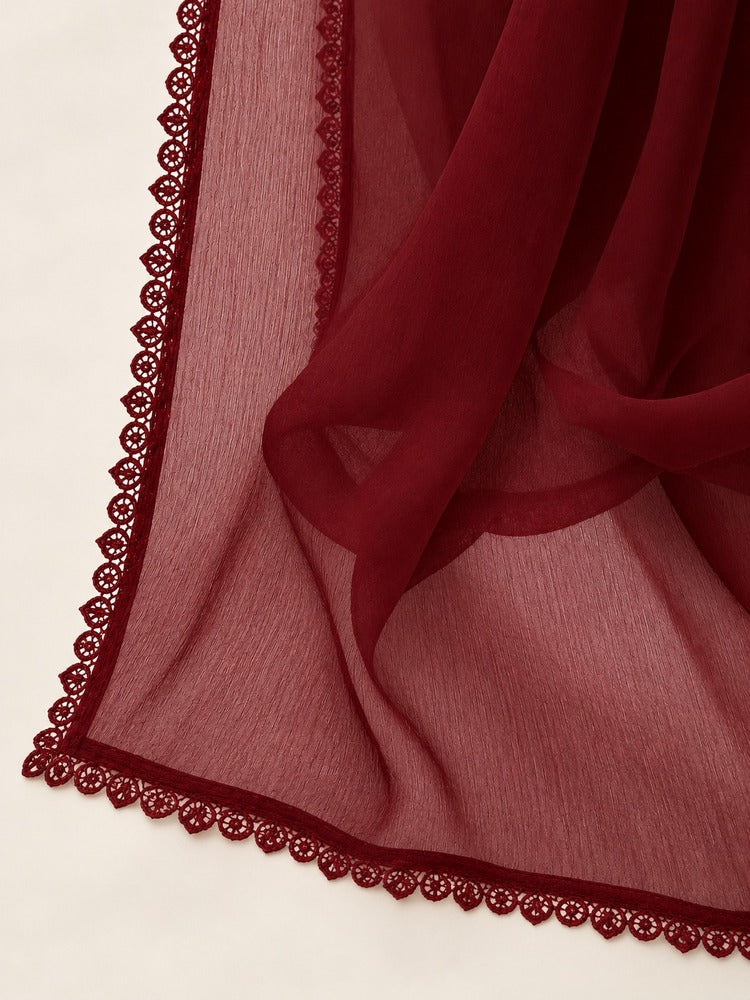 Chiffon dupatta With 4 Sided Lace - Maroon - ZD808