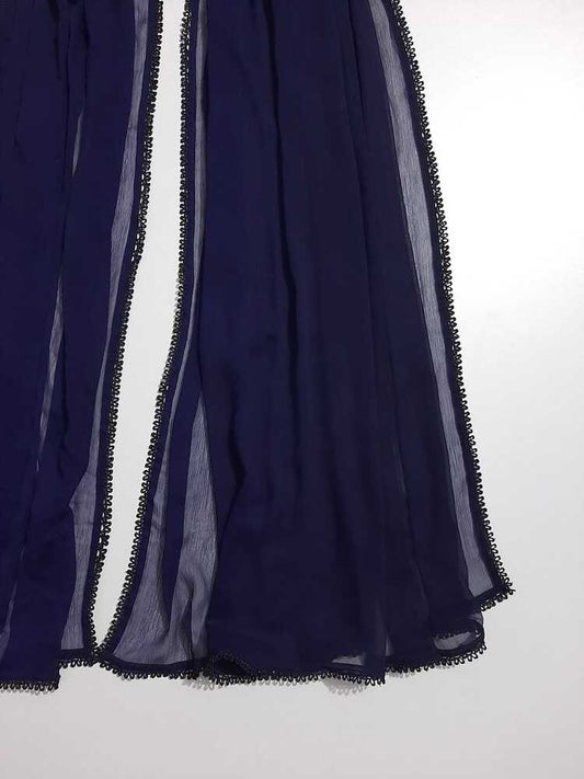 Chiffon dupatta With 4 Sided Lace - Navy - ZD808