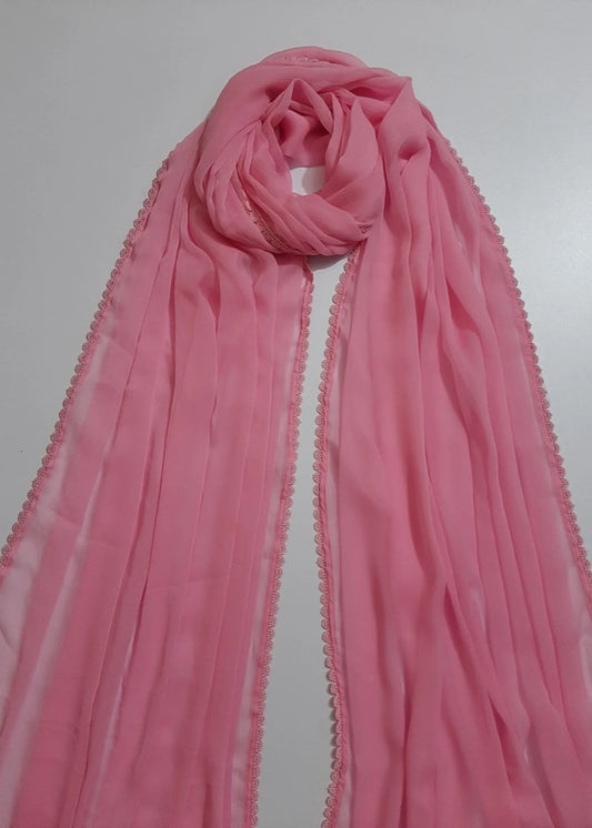 Chiffon dupatta With 4 Sided Lace - Pink - ZD739
