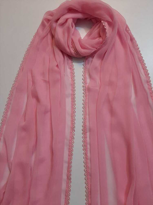 Chiffon dupatta With 4 Sided Lace - Pink - ZD808