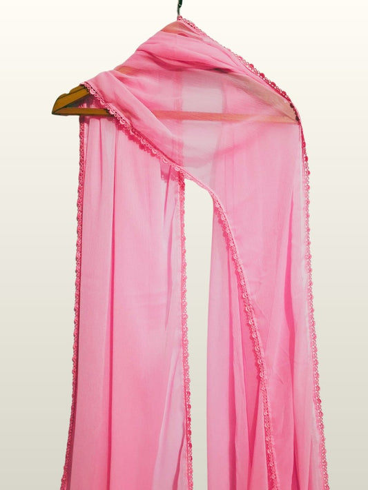 Chiffon dupatta With 4 Sided Lace - Pink - ZD808