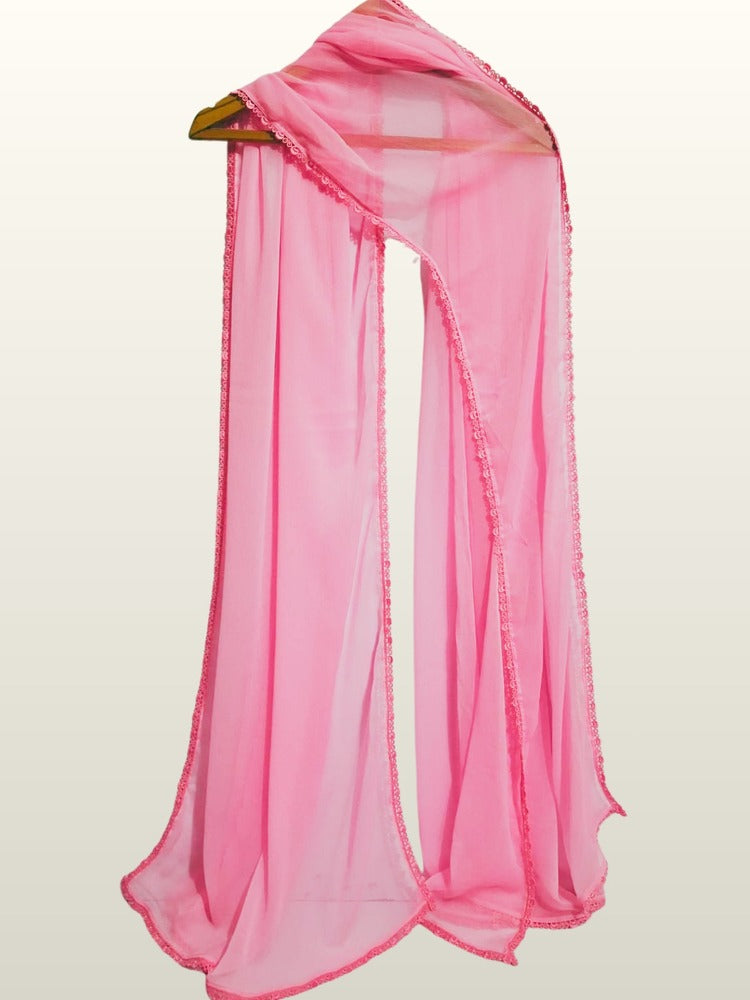 Chiffon dupatta With 4 Sided Lace - Pink - ZD808