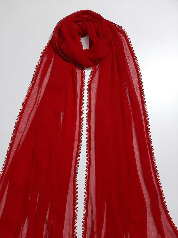 Chiffon dupatta With 4 Sided Lace - Red - ZD901