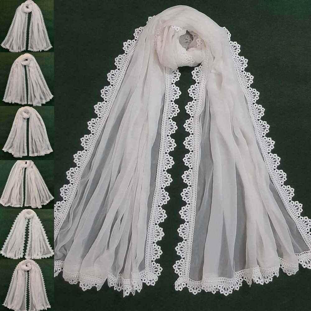 Chiffon Dupatta With 4 Sided Lace – White