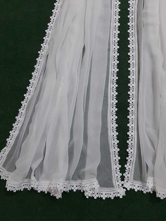 Chiffon Dupatta With 4 Sided Lace β White - ZD119