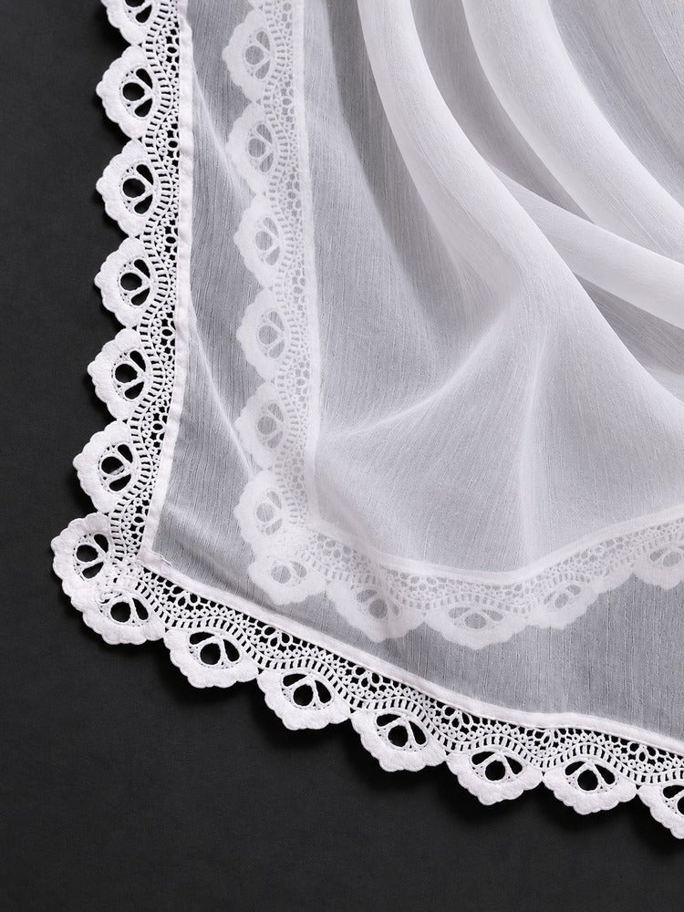 Chiffon Dupatta With 4 Sided Lace – White - ZD119