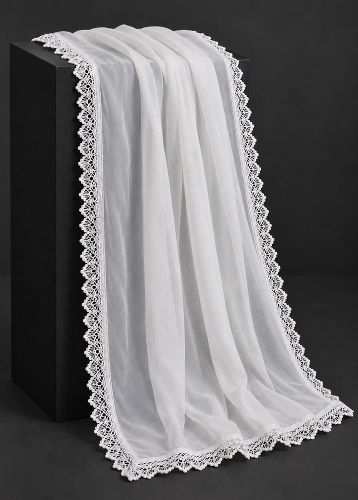 Chiffon Dupatta With 4 Sided Lace – White - ZD29