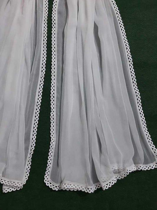 Chiffon dupatta With 4 Sided Lace - White - ZD612