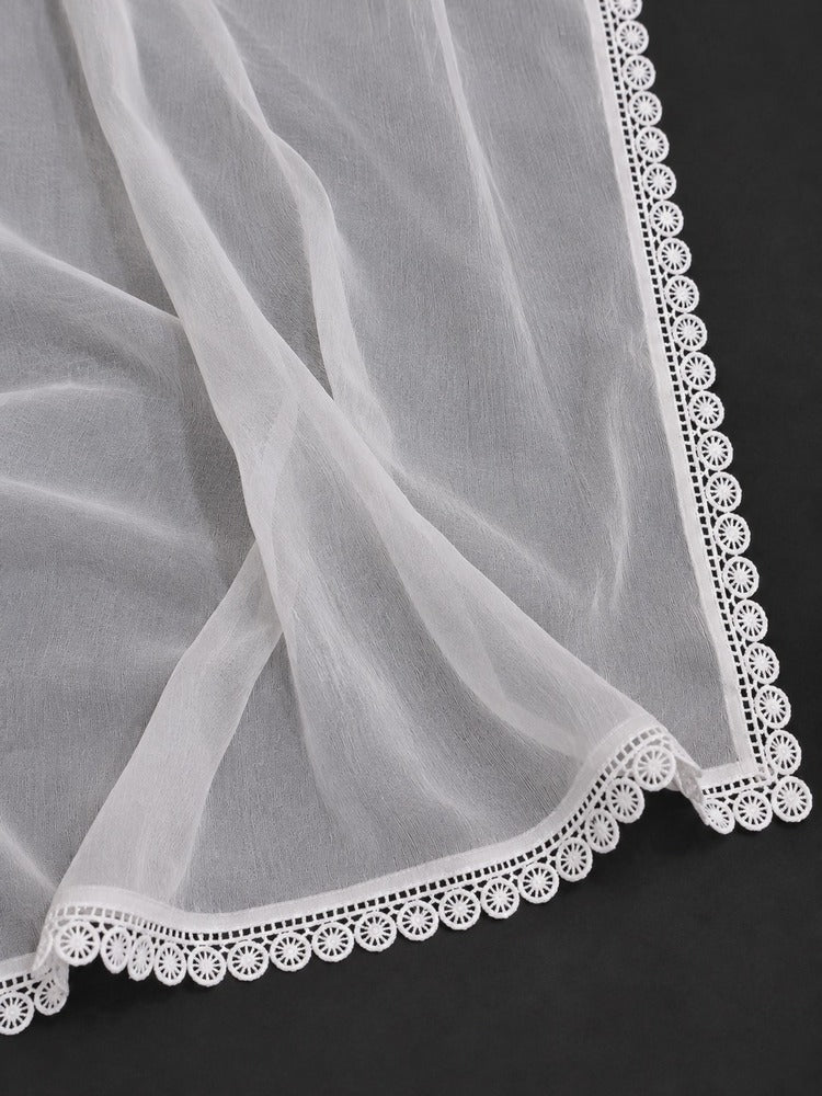 Chiffon dupatta With 4 Sided Lace - White - ZD612