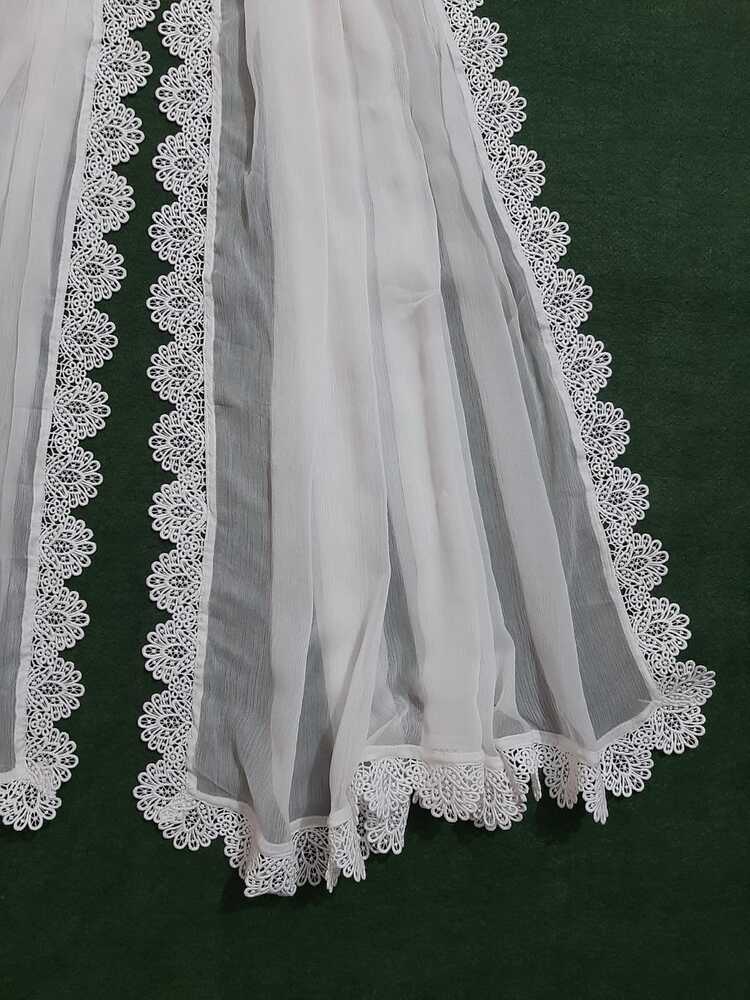 Chiffon Dupatta With 4 Sided Lace – White - ZD741