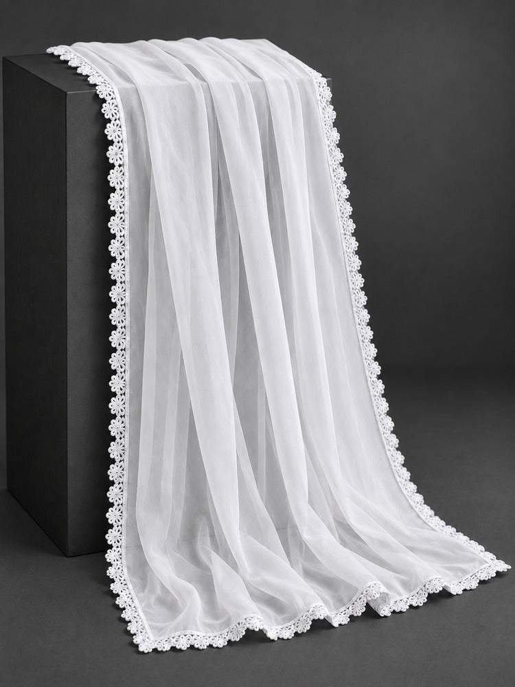 Chiffon dupatta With 4 Sided Lace - White - ZD807