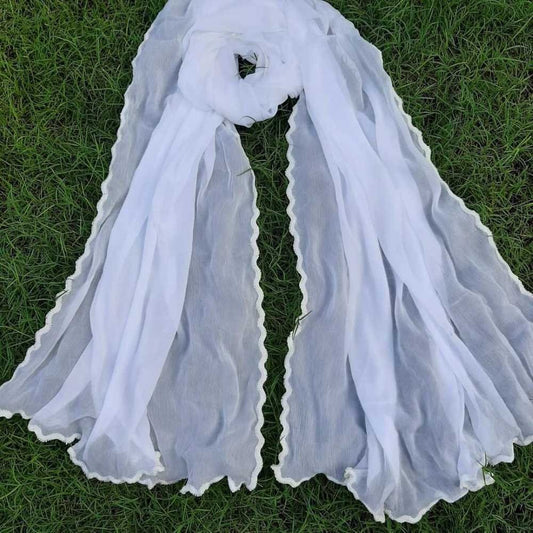 Chiffon Dupatta With 4 Sided Waves Thread Work - BGD01