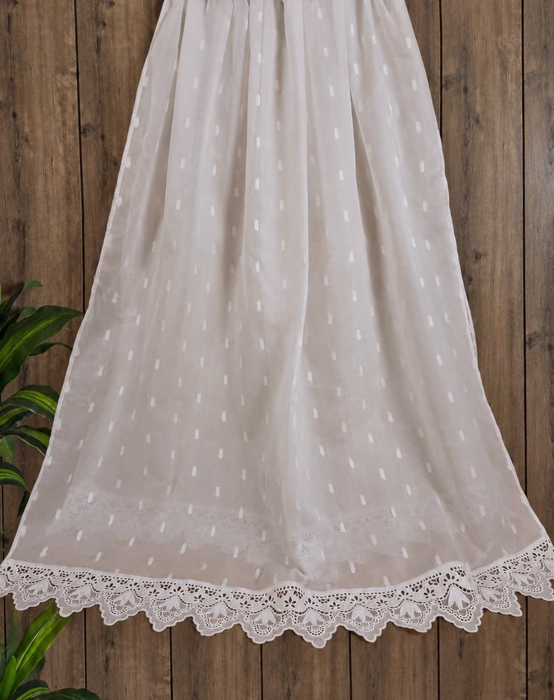 Brochia Lawn Dupatta With Bottom Lace - White - ZD805