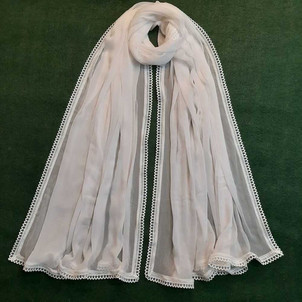 Chiffon Dupatta With 4 Sided Lace – White