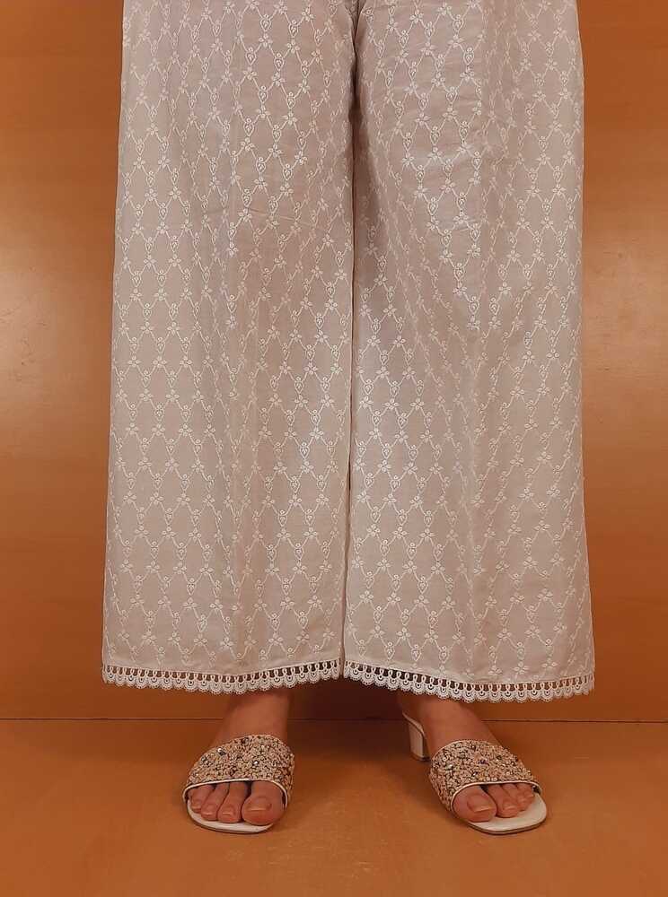 Chikankari Palazzo - White - ZT231