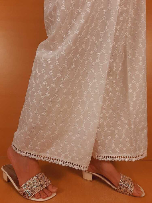 Chikankari Palazzo - White - ZT231