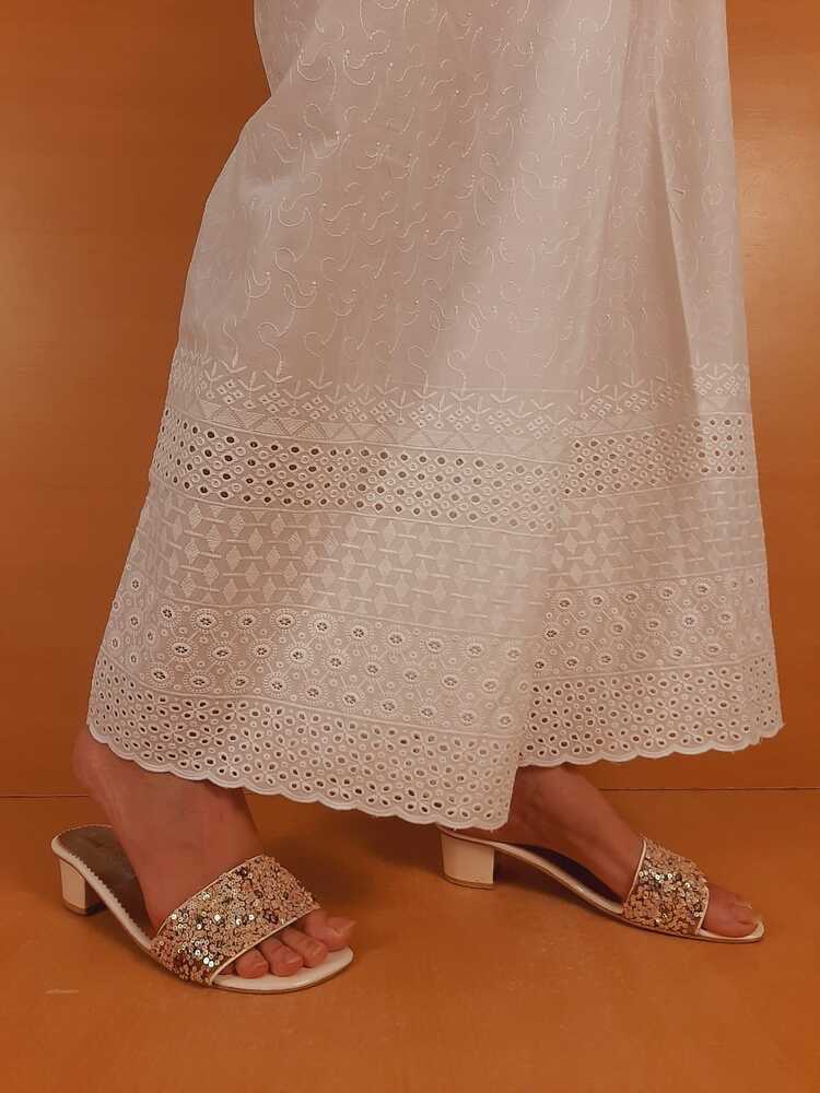 Chikankari Palazzo - White - ZT300