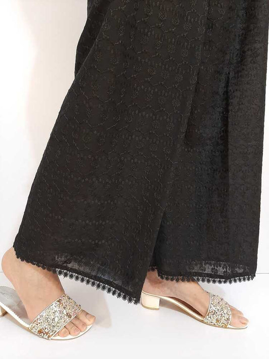 Chikankari Palazzo With Bottom Lace - Black - ZT04