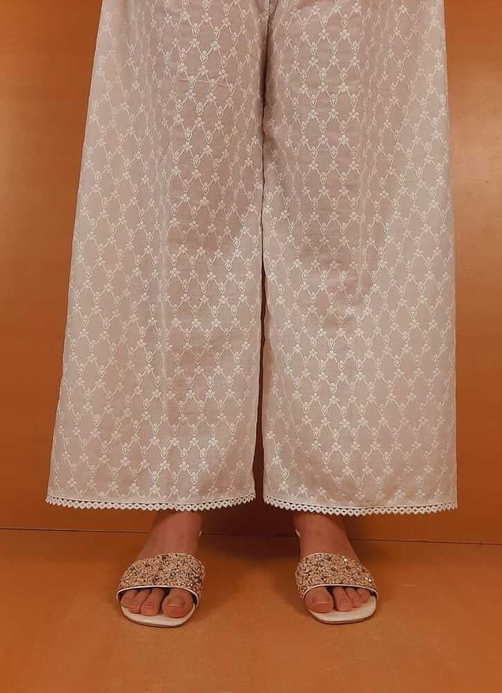 Chikankari Palazzo With Bottom Lace - White - ZT307