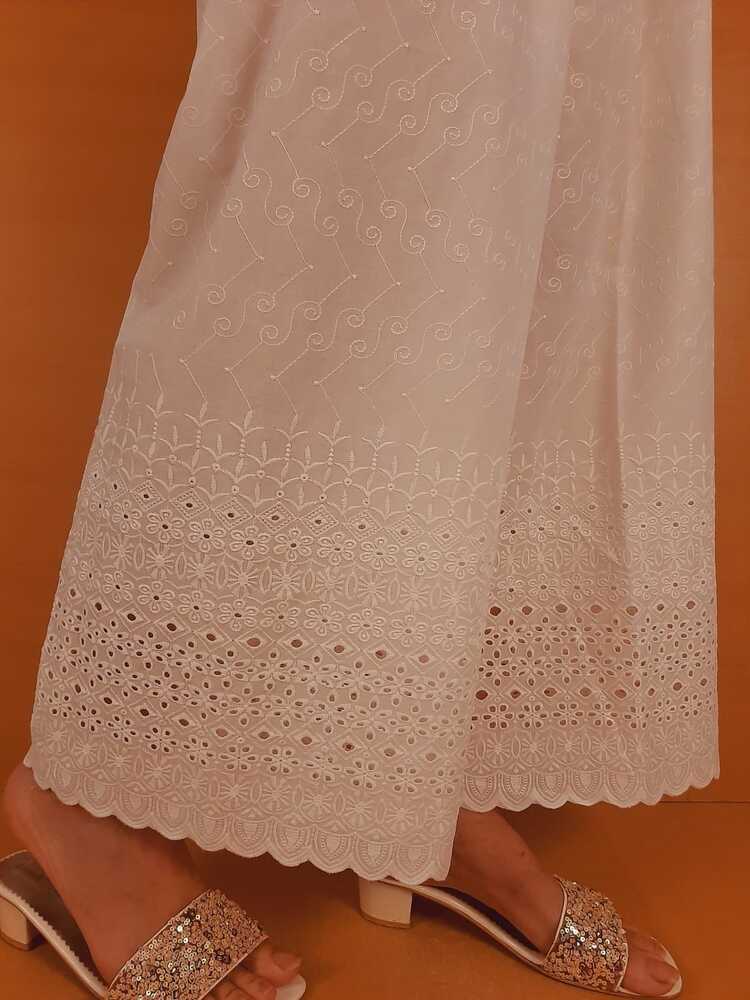 Chikankari Palazzo With Bottom Lace - White - ZT464