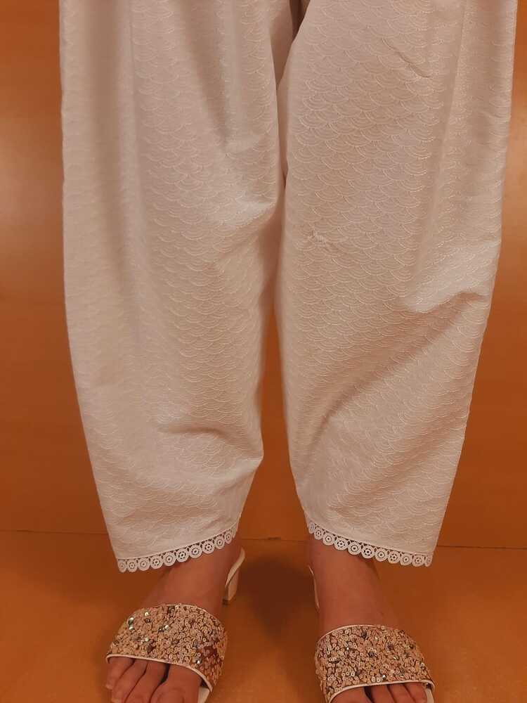 Chikankari Shalwar - White - ZSL15