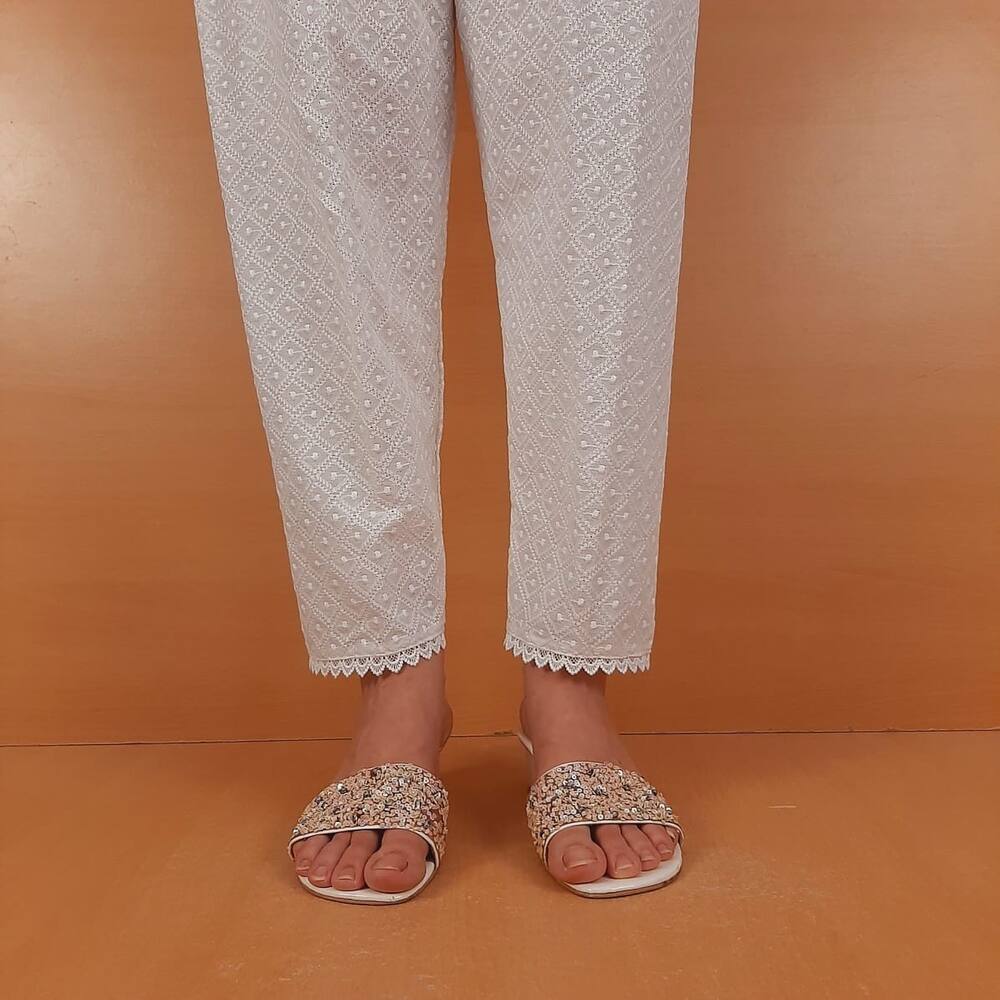 Chikankari Trouser - White - ZT232