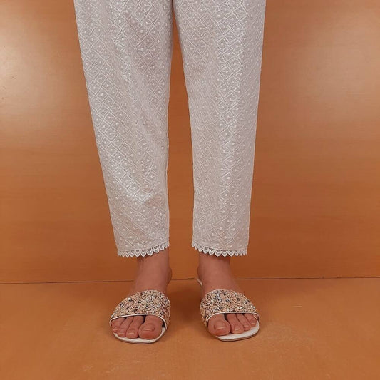 Chikankari Trouser - White - ZT232