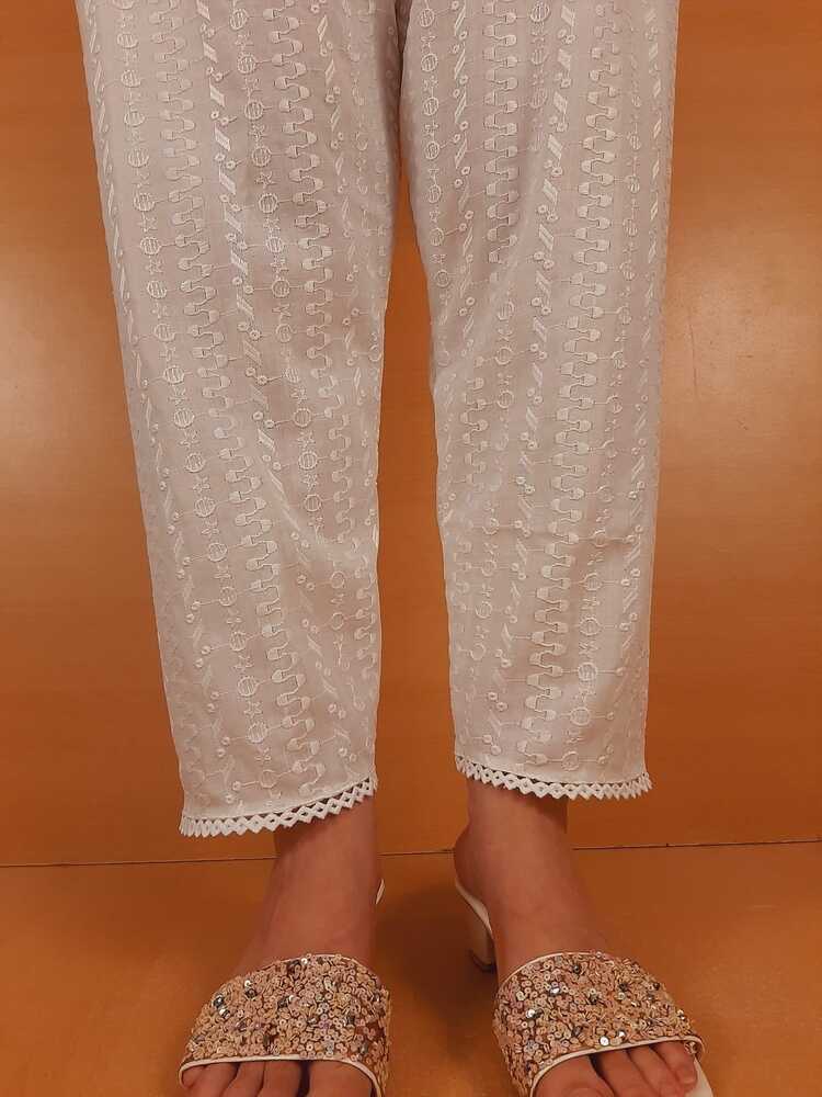 Chikankari Trouser - White - ZT524