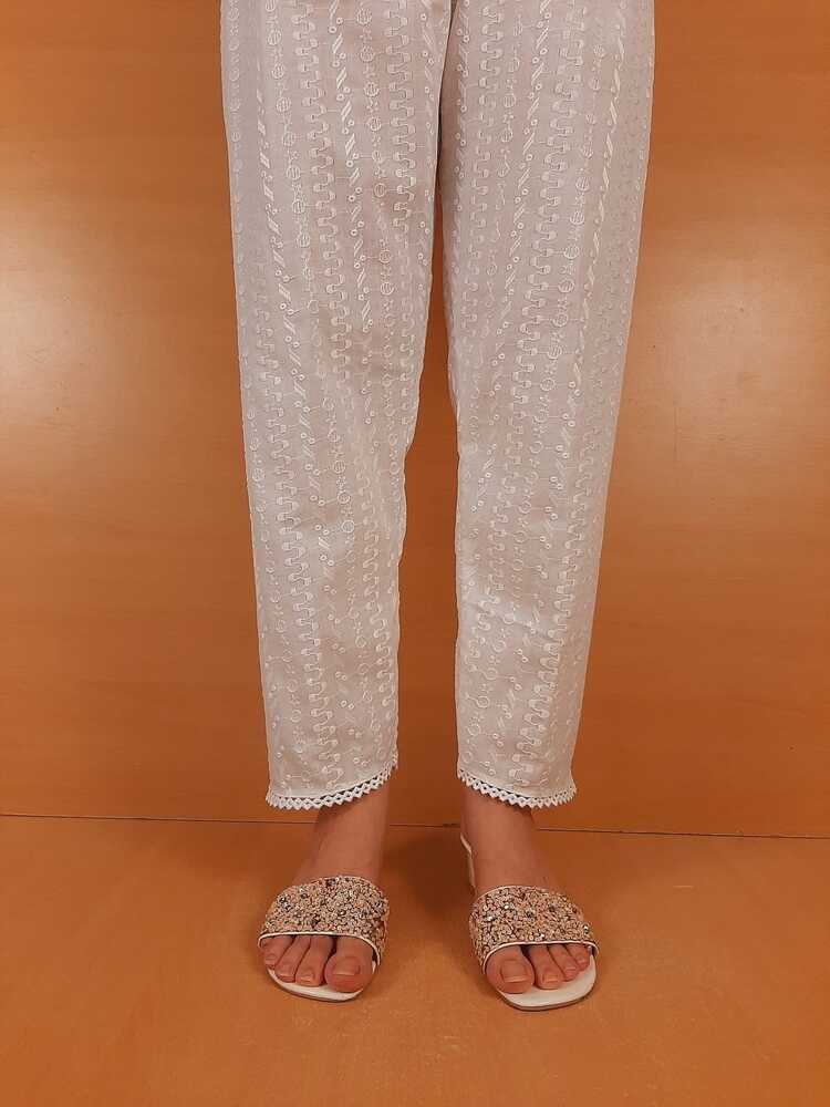 Chikankari Trouser - White - ZT524