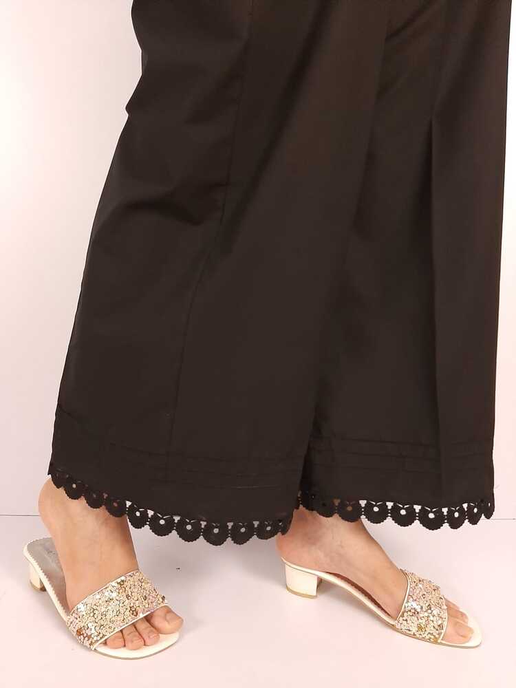 Cotton Palazzo With Bottom Lace - Black - ZT302