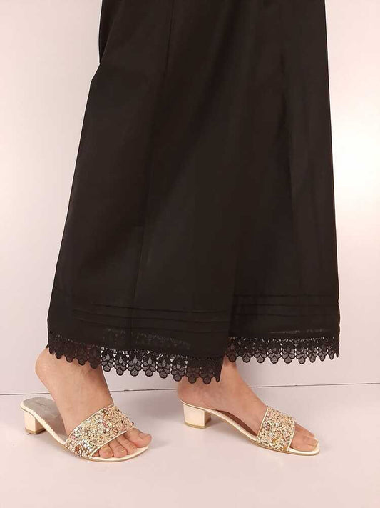 Cotton Palazzo With Bottom Lace - Black - ZT302