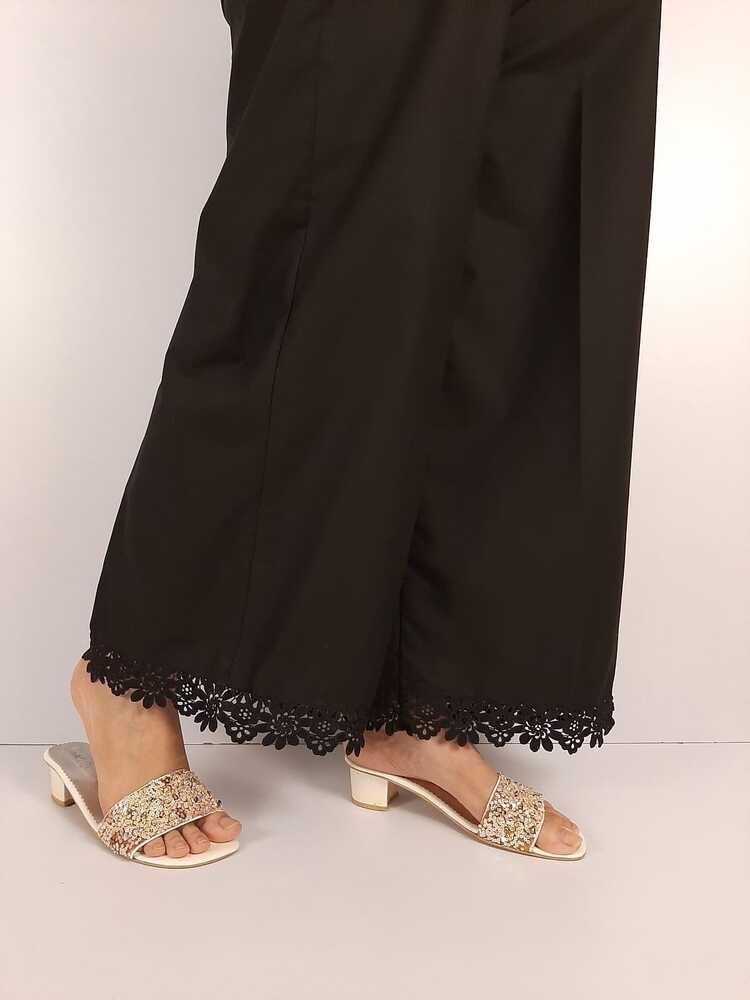 Cotton Palazzo With Bottom Lace - Black - ZT304