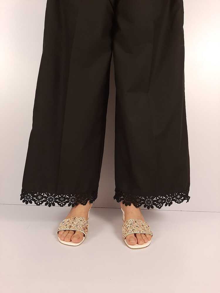 Cotton Palazzo With Bottom Lace - Black - ZT304