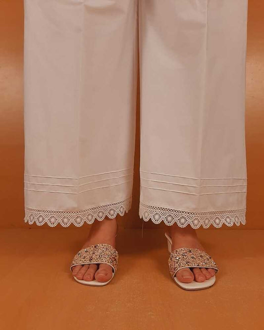 Cotton Palazzo With Bottom Lace - White - ZT309