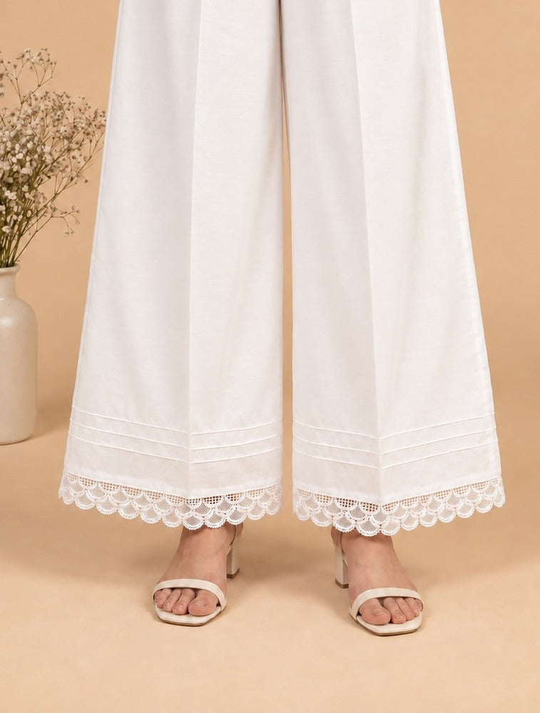 Cotton Palazzo With Bottom Lace - White - ZT309