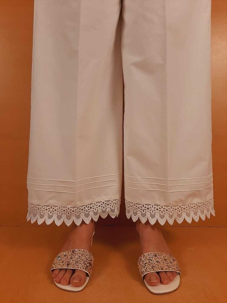 Cotton Palazzo With Bottom Lace - White - ZT471