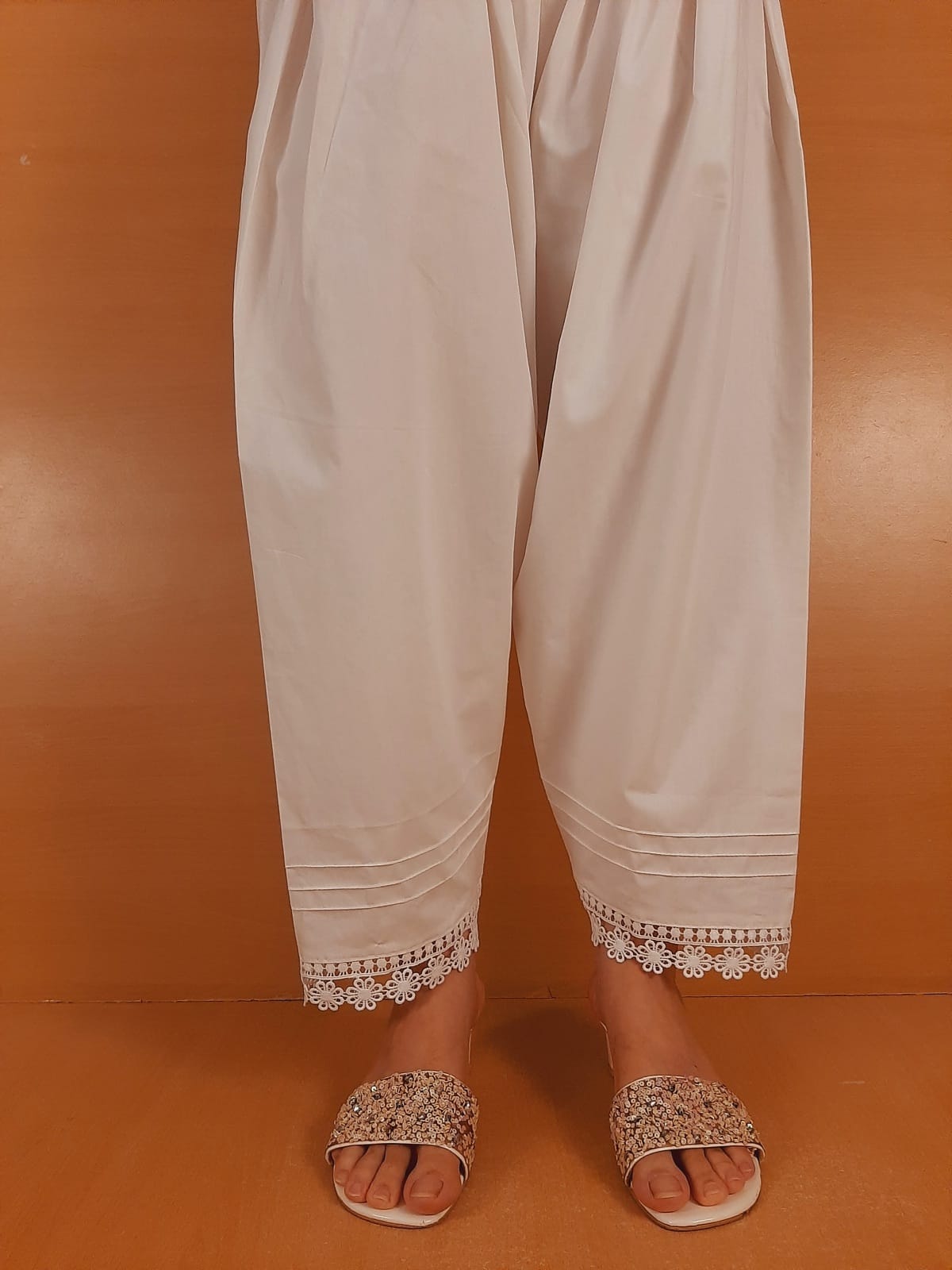 Laces Embellished Shalwar - White - ZSL11