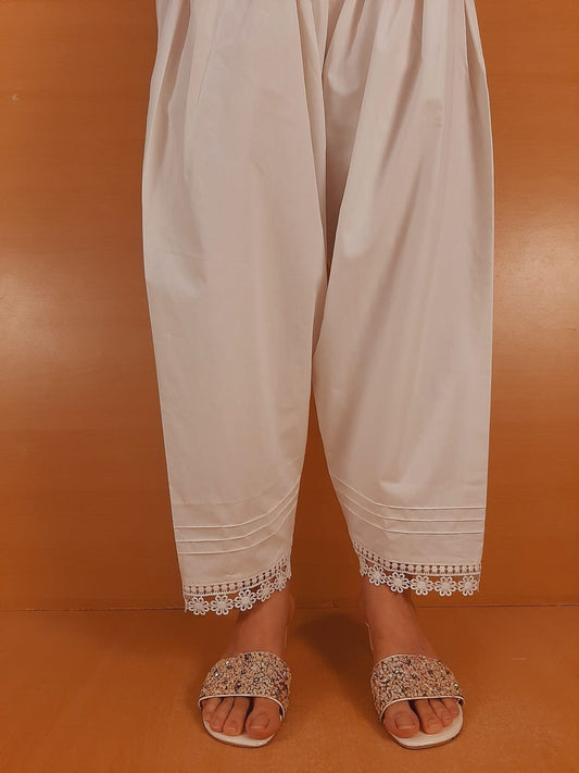 Laces Embellished Shalwar - White - ZSL11