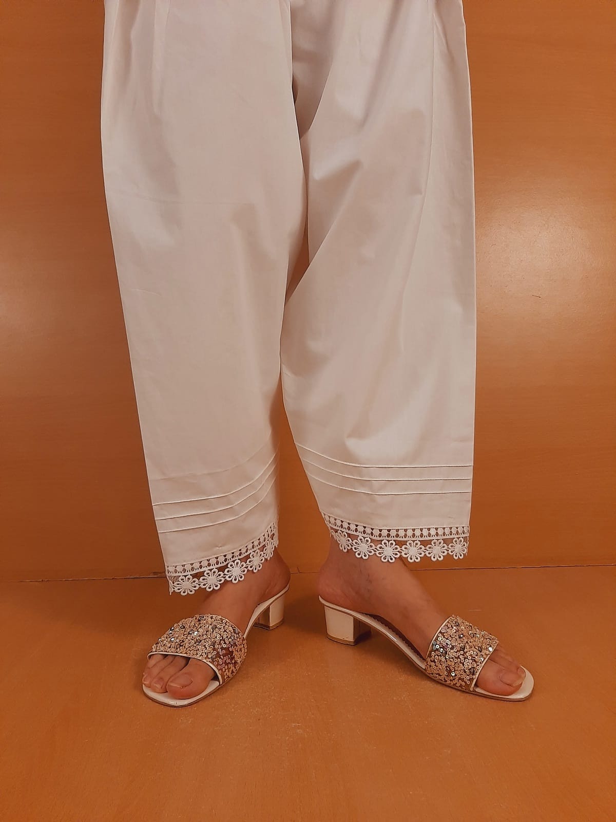 Laces Embellished Shalwar - White - ZSL11