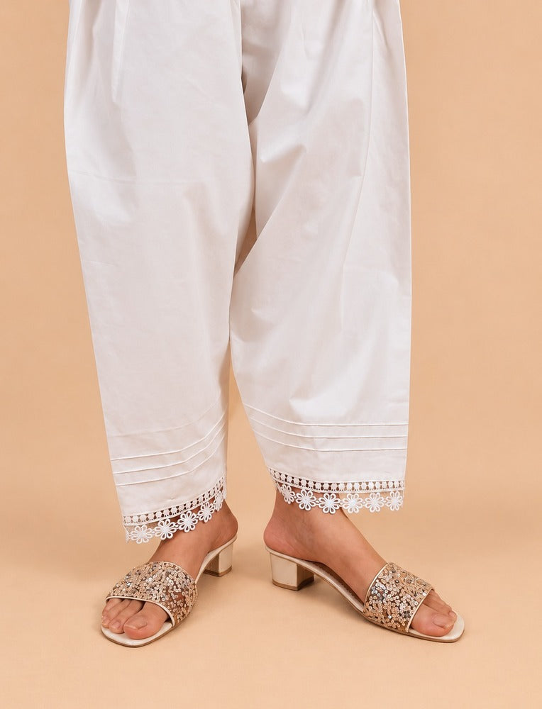 Laces Embellished Shalwar - White - ZSL11
