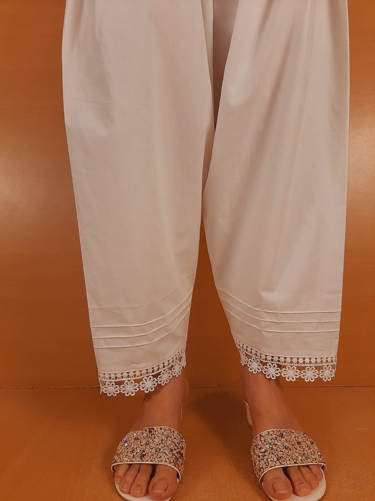 Laces Embellished Shalwar - White - ZSL11