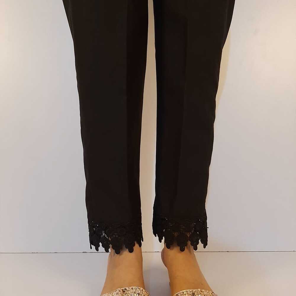 Cotton Trouser With Bottom Lace - Black - ZT200