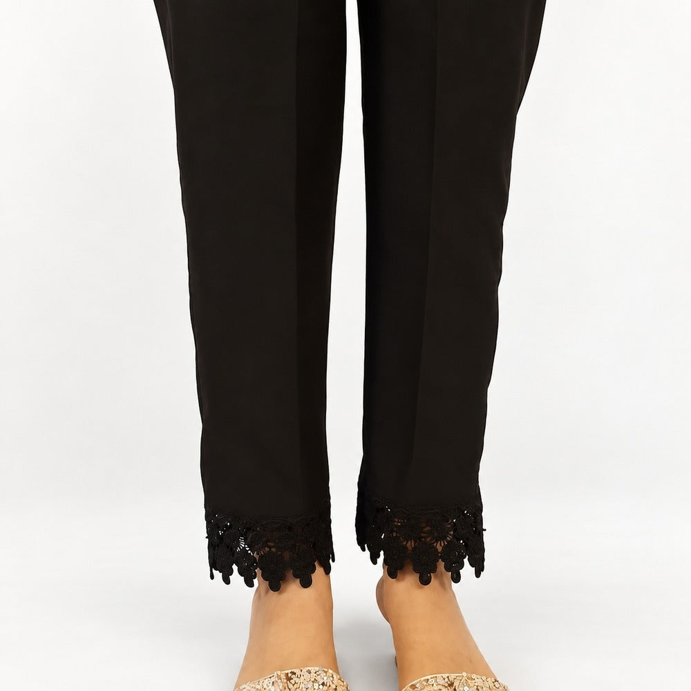 Cotton Trouser With Bottom Lace - Black - ZT200