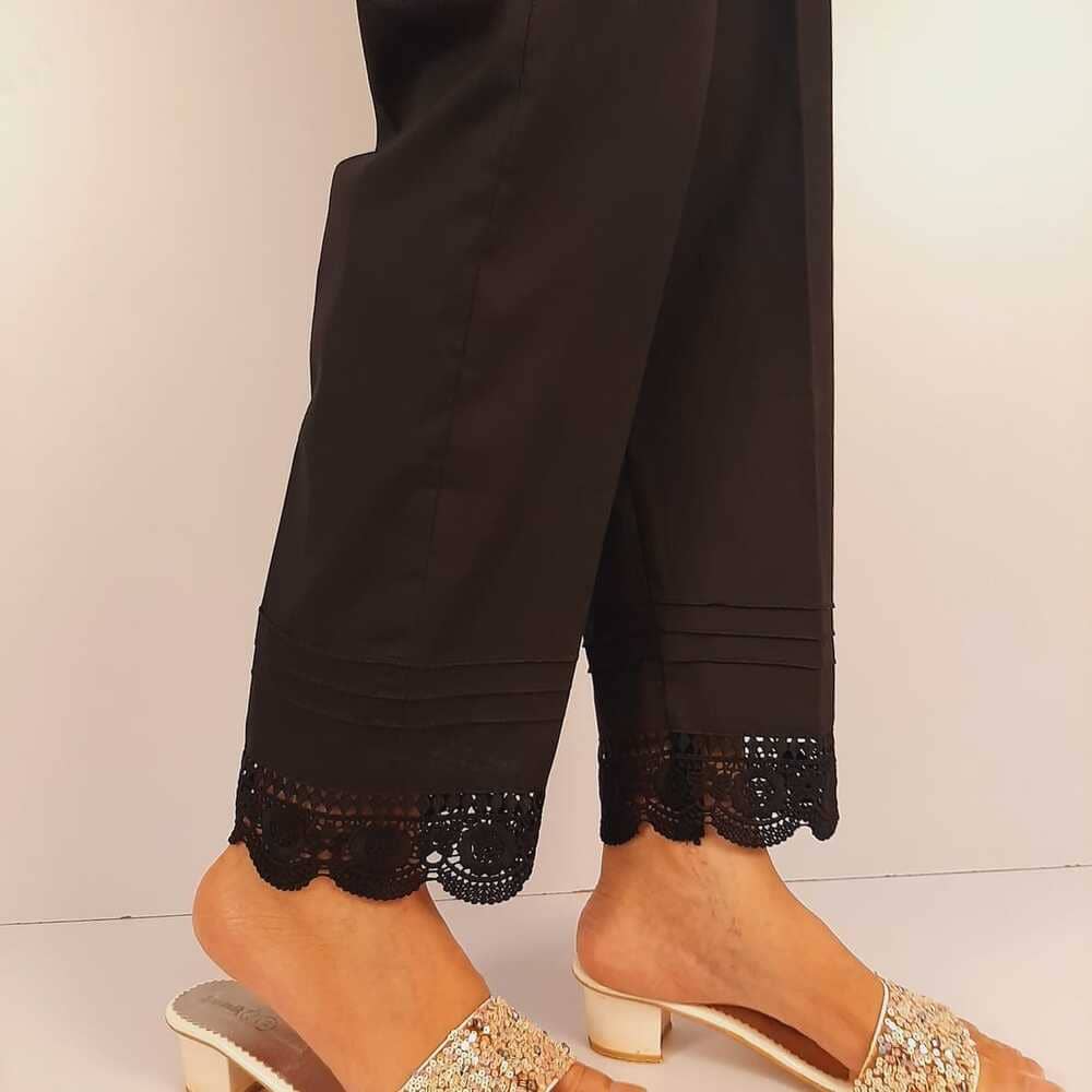 Cotton Trouser With Bottom Lace - Black - ZT207