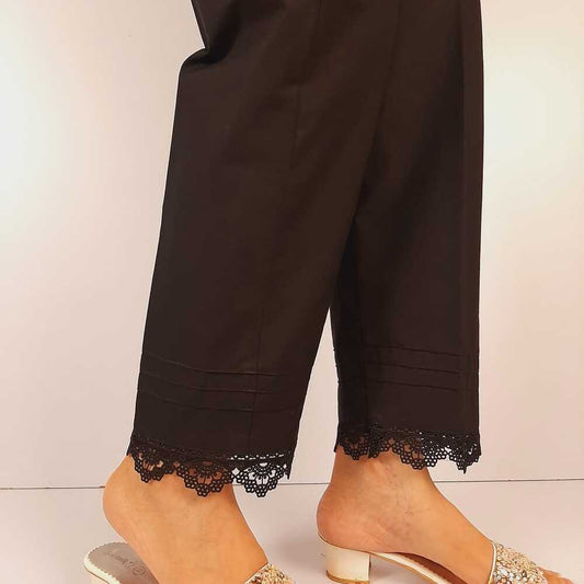 Cotton Trouser With Bottom Lace - Black - ZT478