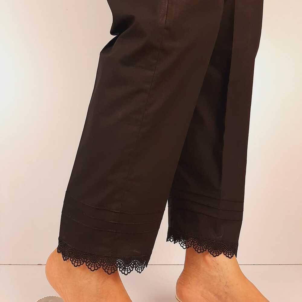 Cotton Trouser With Bottom Lace - Black - ZT503